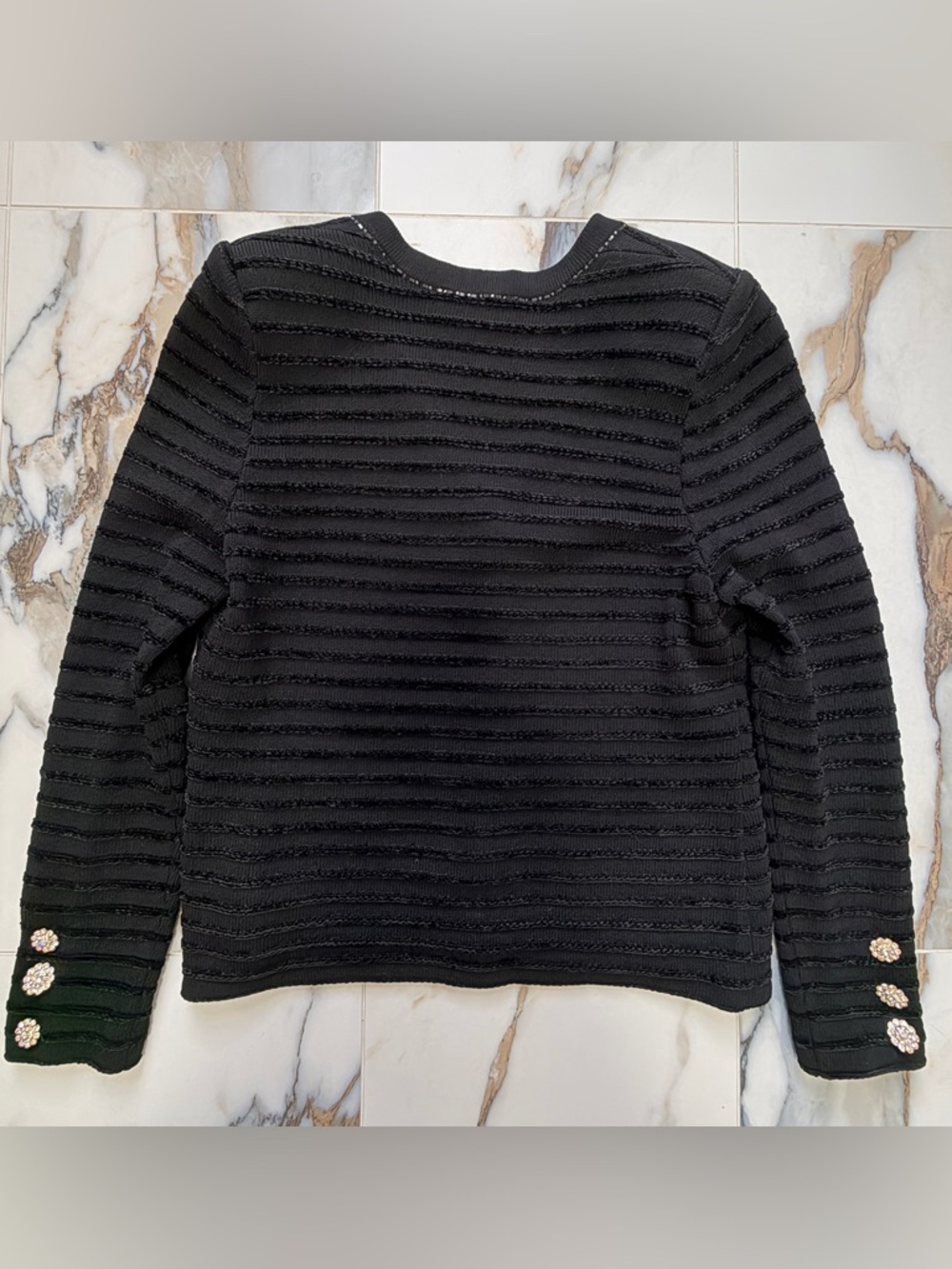 Vintage St. John Evening Knit Cardigan Black Gold Buttons Santana Knit Size 6 - Picture 3 of 7